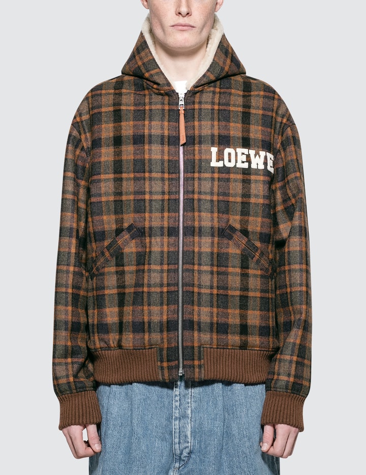 Zip Shearling Hooded Check Jacket Placeholder Image