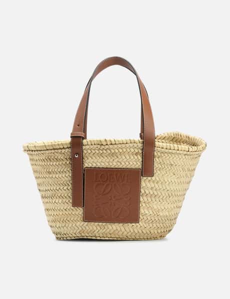 Loewe Basket Bag In Palm Leaf And Calfskin
