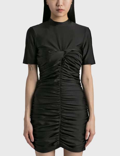 T By Alexander Wang SHORT SLEEVE MOCK NECKRUCHED BODYCON DRESS