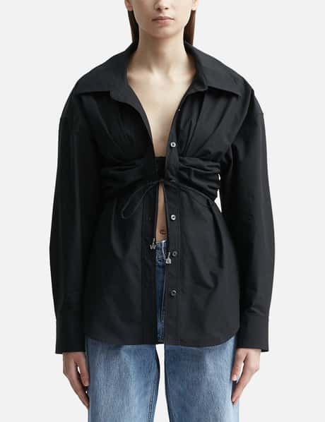 T By Alexander Wang RUCHED BANDEAU OVERLAY OPEN FRONT SHIRT