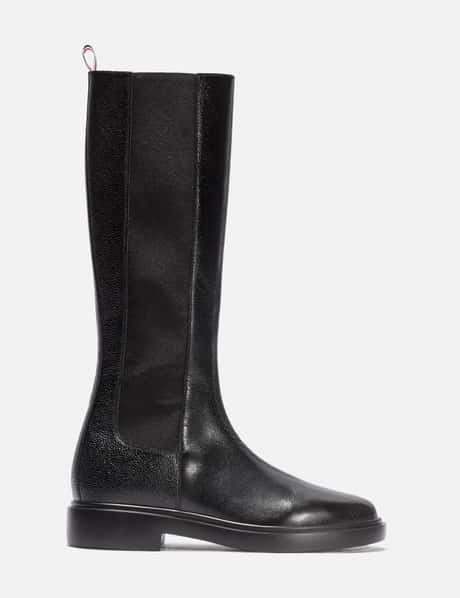 Thom Browne Pebble Grain Leather 4-Bar Lightweight Rubber Sole Knee High Chelsea Boot