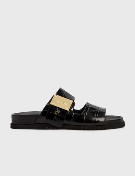 Burberry Logo Detail Embossed Leather Sandals