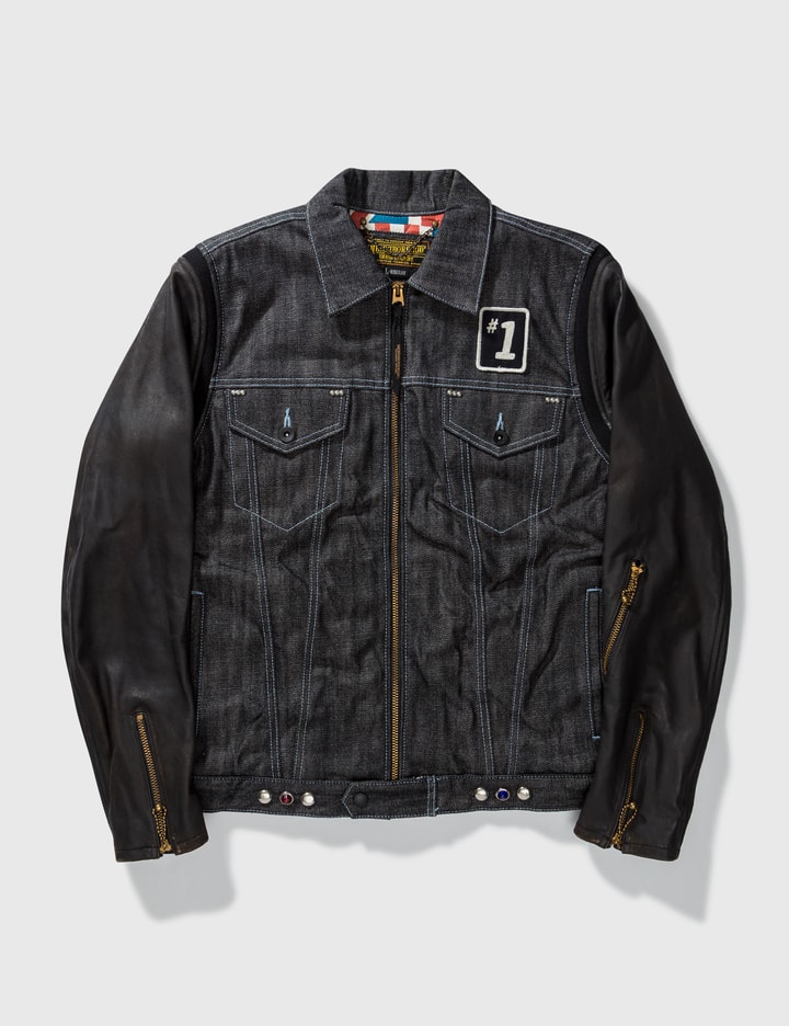 Neighborhood Denim With Leather Sleeves Jacket Placeholder Image