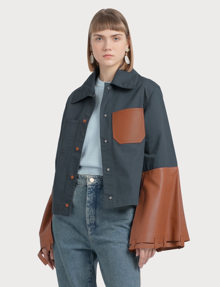 Button Jacket With Leather Cuffs Placeholder Image
