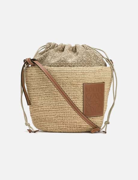 Loewe Pochette Bag In Raffia, Anagram Jacquard, And Calfskin