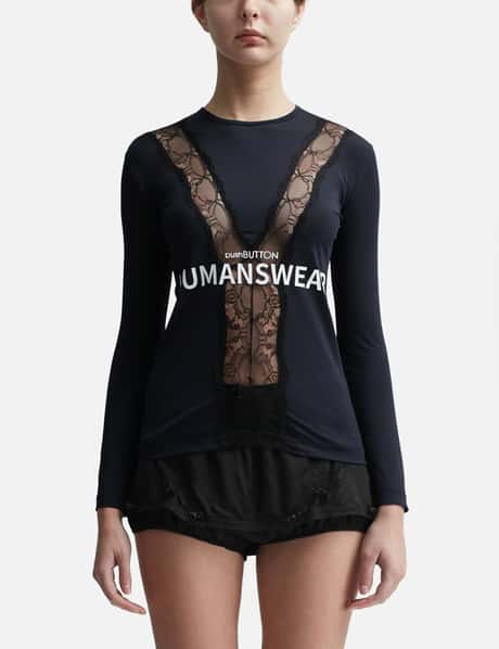 PUSHBUTTON Lace Trim Jersey Top