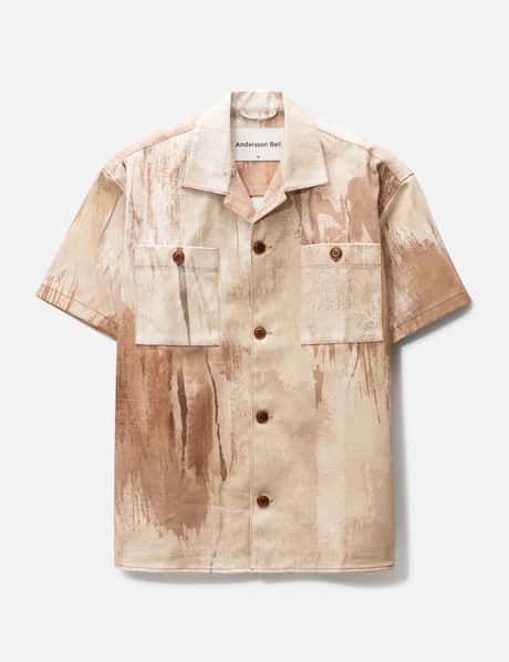 Andersson Bell TAWNEY BEIGE PRINT OPEN COLLAR SHIRTS
