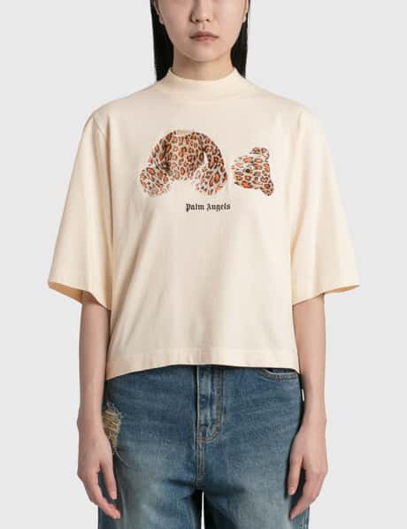 Palm Angels Leopard Bear Cropped T-Shirt
