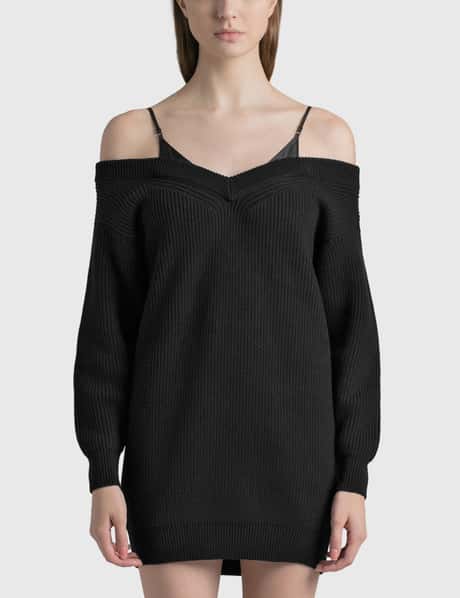 T By Alexander Wang V-NECK SWEATER DRESS IN RIBBED COTTON