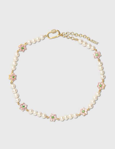 VEERT Green & Pink Flower Freshwater Pearl Necklace
