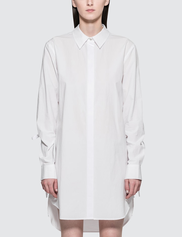 Washed Cotton Poplin L/S Shirt Dress With Sleeve Ties Placeholder Image