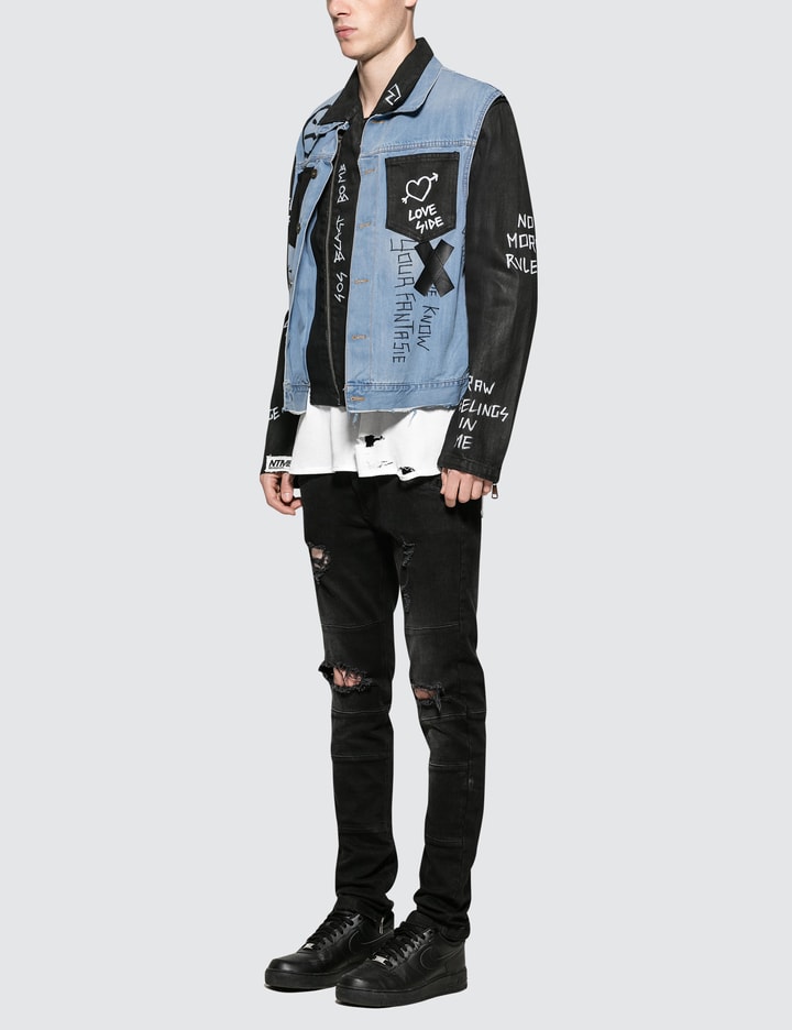 NTMB Scribble And Patch Leather Jacket Placeholder Image