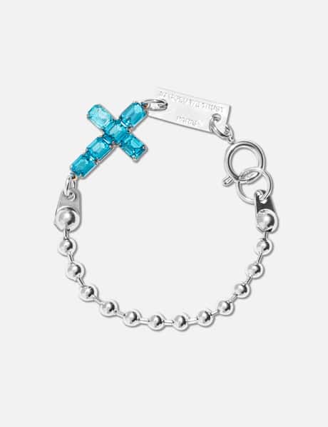 IN GOLD WE TRUST PARIS BALL CHAIN BRACELET WITH BLUE CROSS CRYSTAL