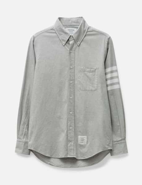 Thom Browne Solid Flannel Shirting 4-Bar Nametag Straight Fit Shirt