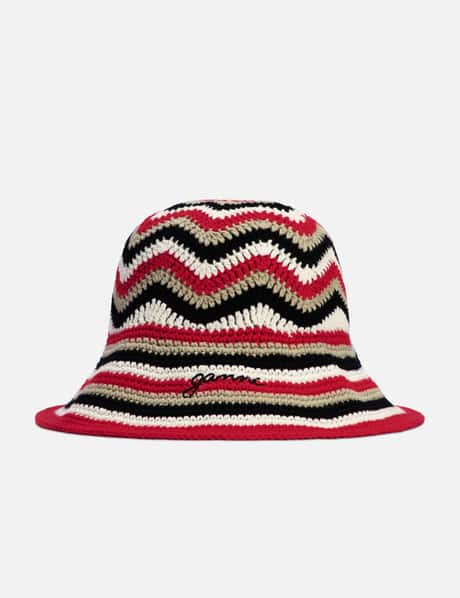Ganni Red Cotton Crochet Bucket Hat