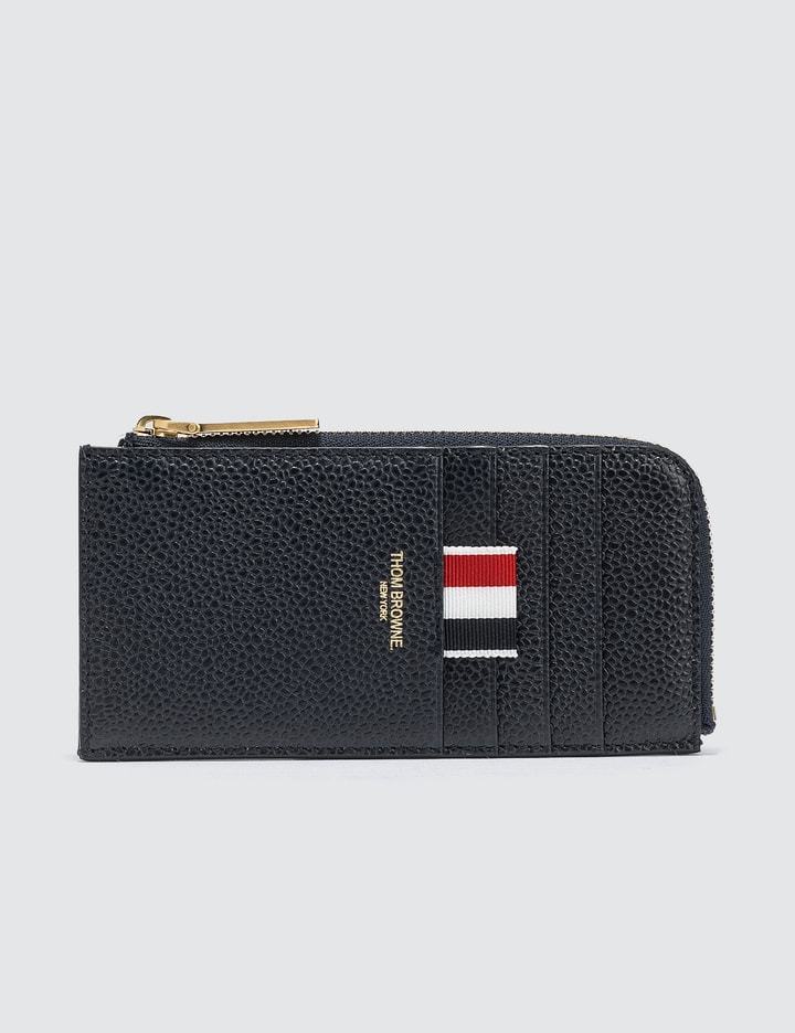 Pebble Grain and Calf Leather Half Zip Around Wallet with Contrast 4 Bar Stripe Placeholder Image