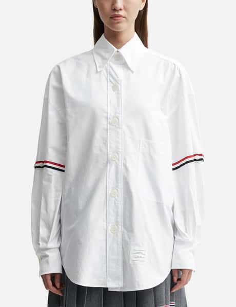 Thom Browne Supersized Point Collar Shirt With RWB Grosgrain Armbands