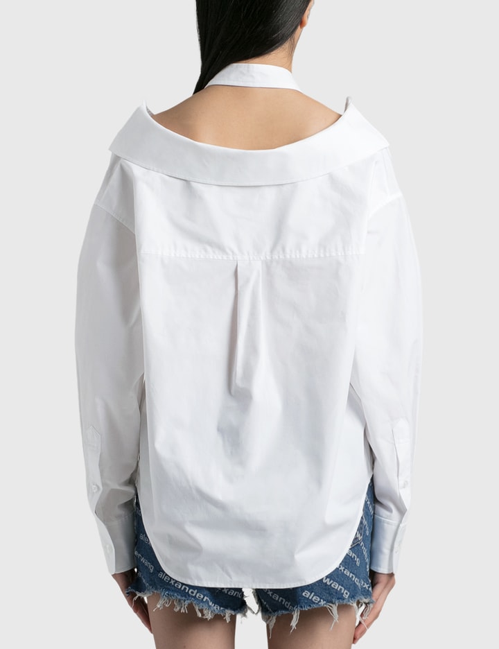 Off Shoulder Boyfriend Shirt With Halter Placket Placeholder Image