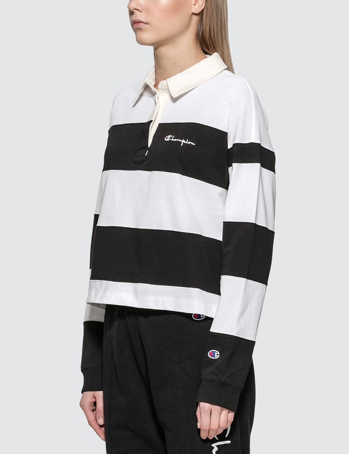 Small Script Striped Long Sleeve Polo Shirt Placeholder Image