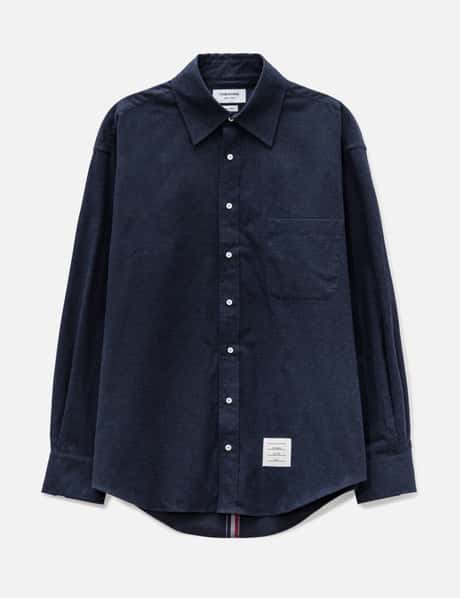 Thom Browne Cotton Flannel Back Stripe Oversized Shirt