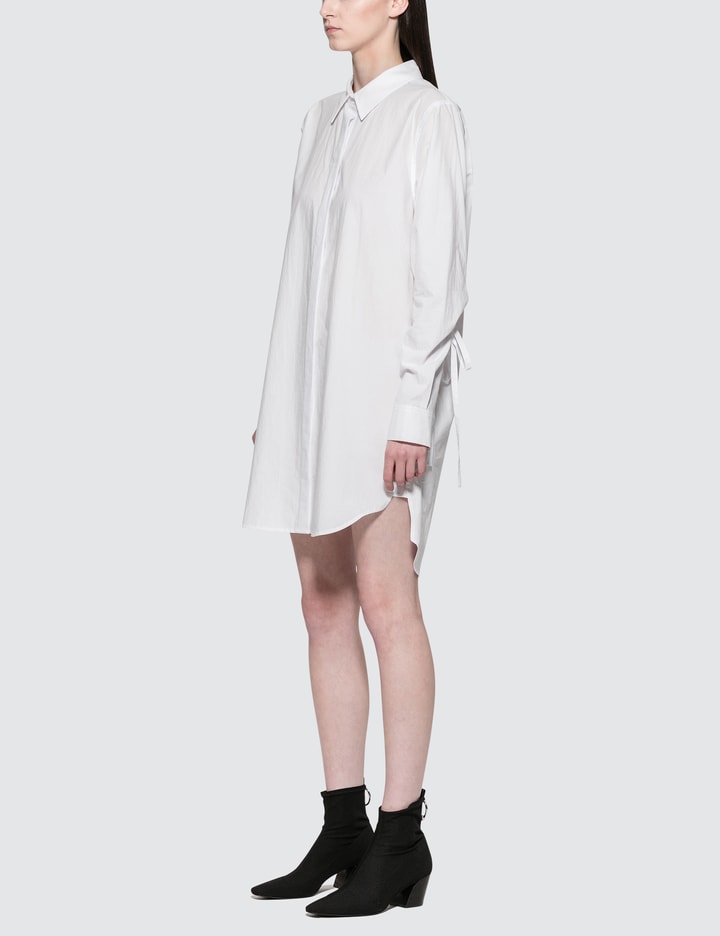 Washed Cotton Poplin L/S Shirt Dress With Sleeve Ties Placeholder Image