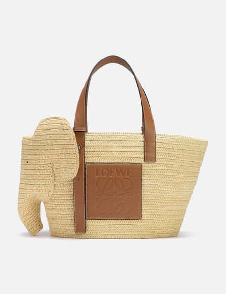 Loewe Elephant Basket Bag In Raffia And Calfskin
