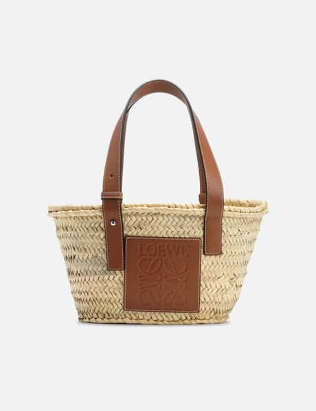 Loewe Small Basket Bag In Palm Leaf And Calfskin