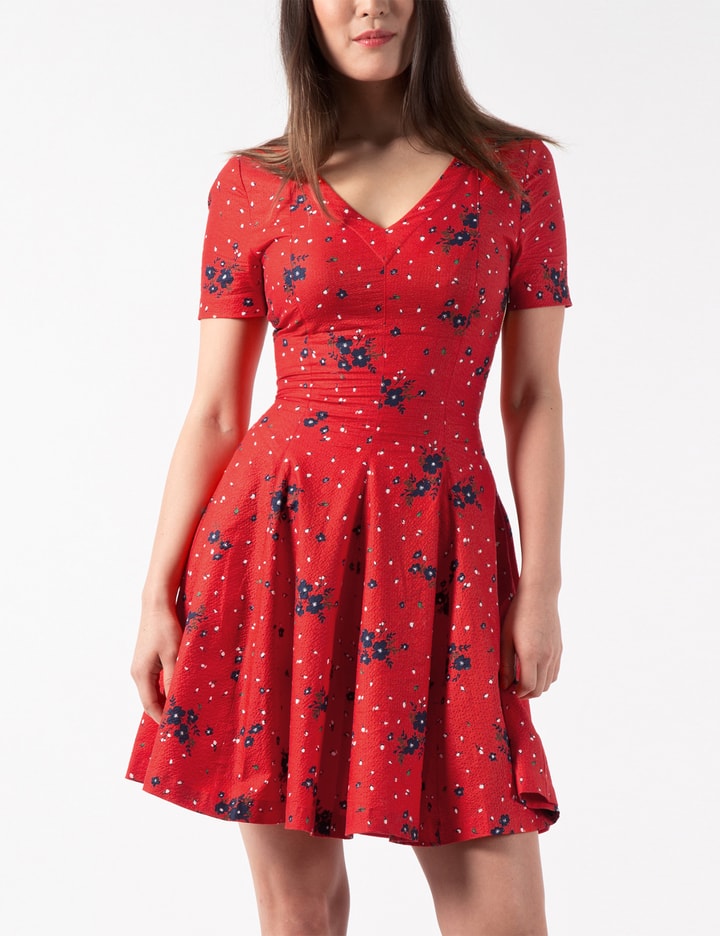 Red SS Fitted Mini Dress With Full Skirt Placeholder Image