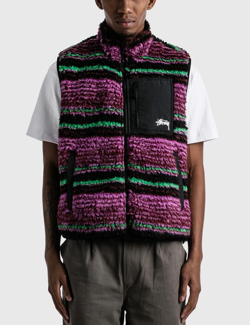 Stüssy - Striped Sherpa Vest | HBX - HYPEBEAST 为您搜罗全球潮流